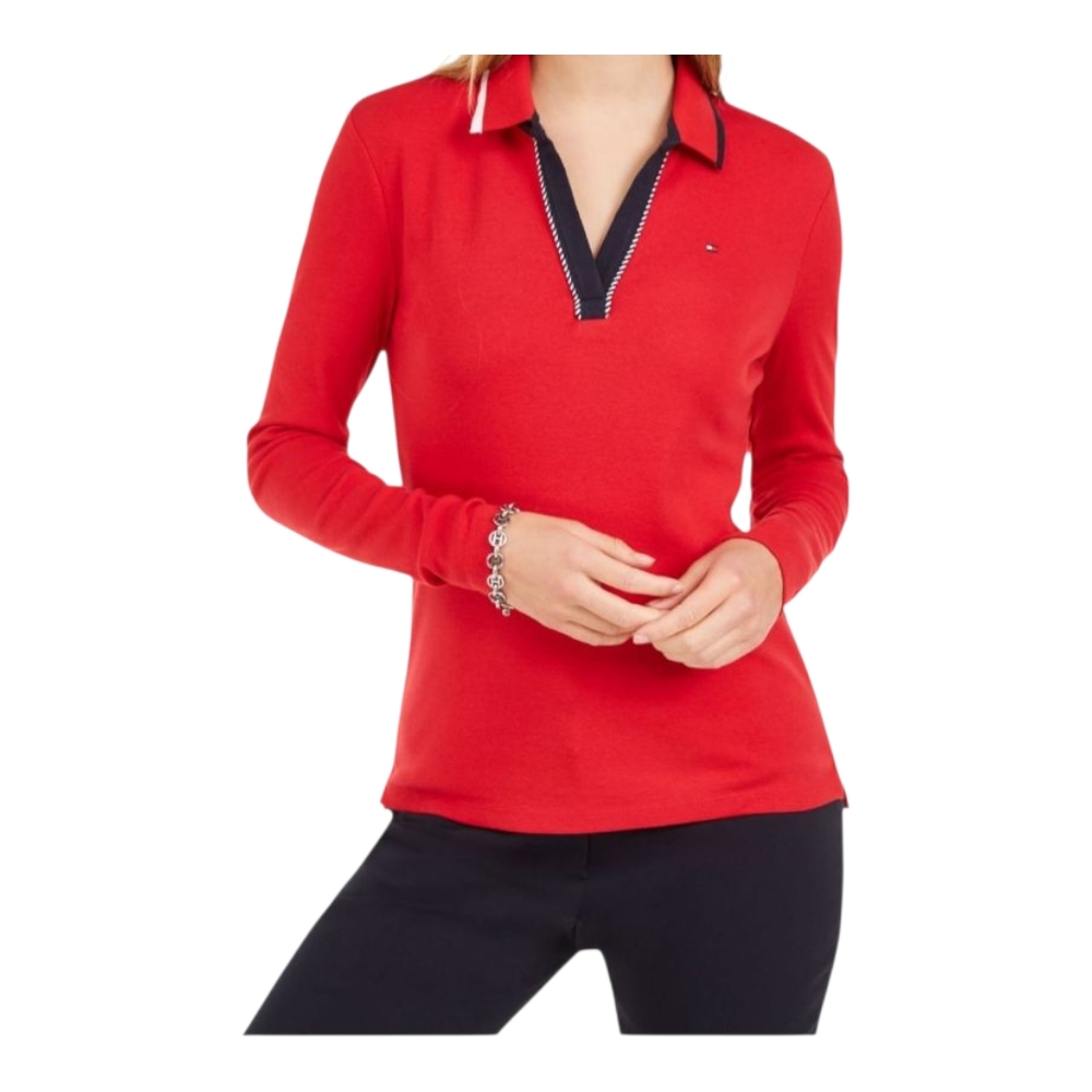 Tommy Hilfiger Women's Red and Black Button Down Shirt